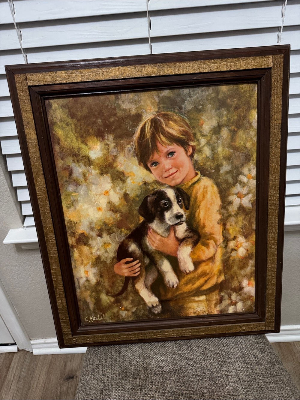 Vintage COMPANION by C Mitchell Framed Print Boy with His Dog Best Friend 1960s